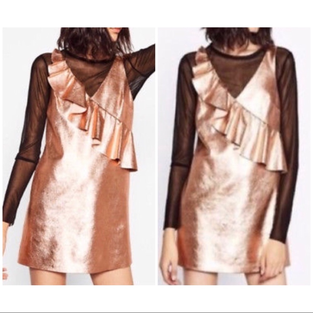 ZARA ROSE-GOLD RUFFLE MINI DRESS - Picture 3 of 10